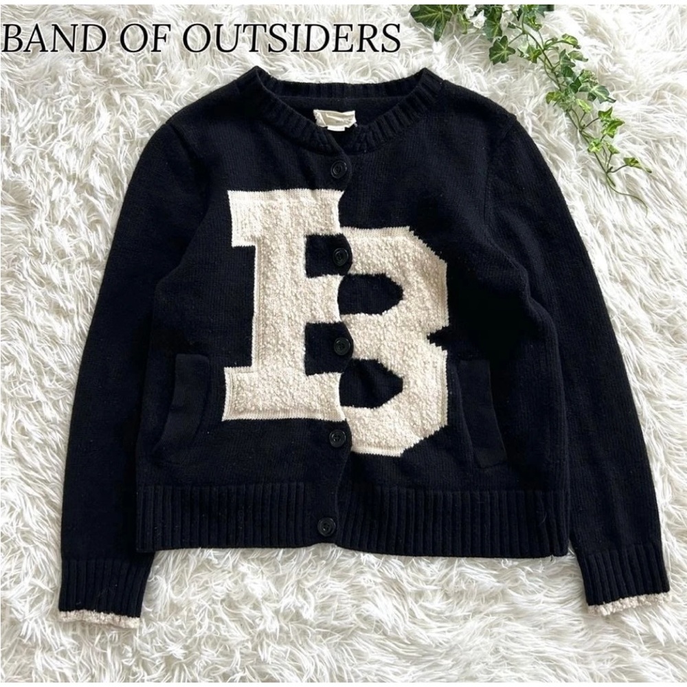 Band Of Outsiders Black Cardigan with White 'B' Appliqué - Size Small